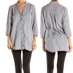 Odille by Anthropologie Donny Eyelet Button Down Blue Blouse Size 10